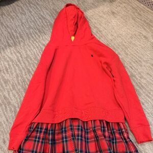 Polo Ralph Lauren Girls Red Plaid Dress With Hoodie Size M 8/10
